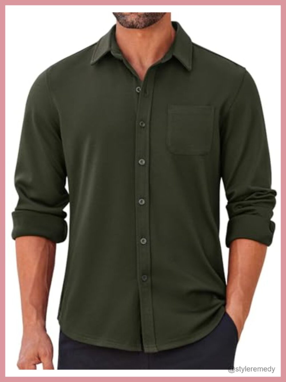Men's Wrinkle Free Stretch Long Sleeve Button Down Casual Shirt with Pocket